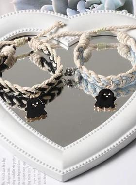 三人闺蜜手链磁铁相吸手环幽灵可调节双拉编织情侣送男友ins风