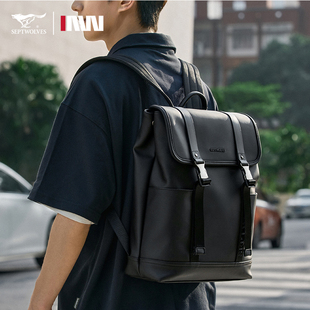 七匹狼背包大容量电脑包商务出差登机包男士双肩包皮质时尚旅行包