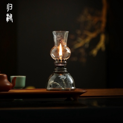 归鸿新中式仿古酥油灯玻璃复古灯盏家用中式摆件氛围灯小夜灯佛灯