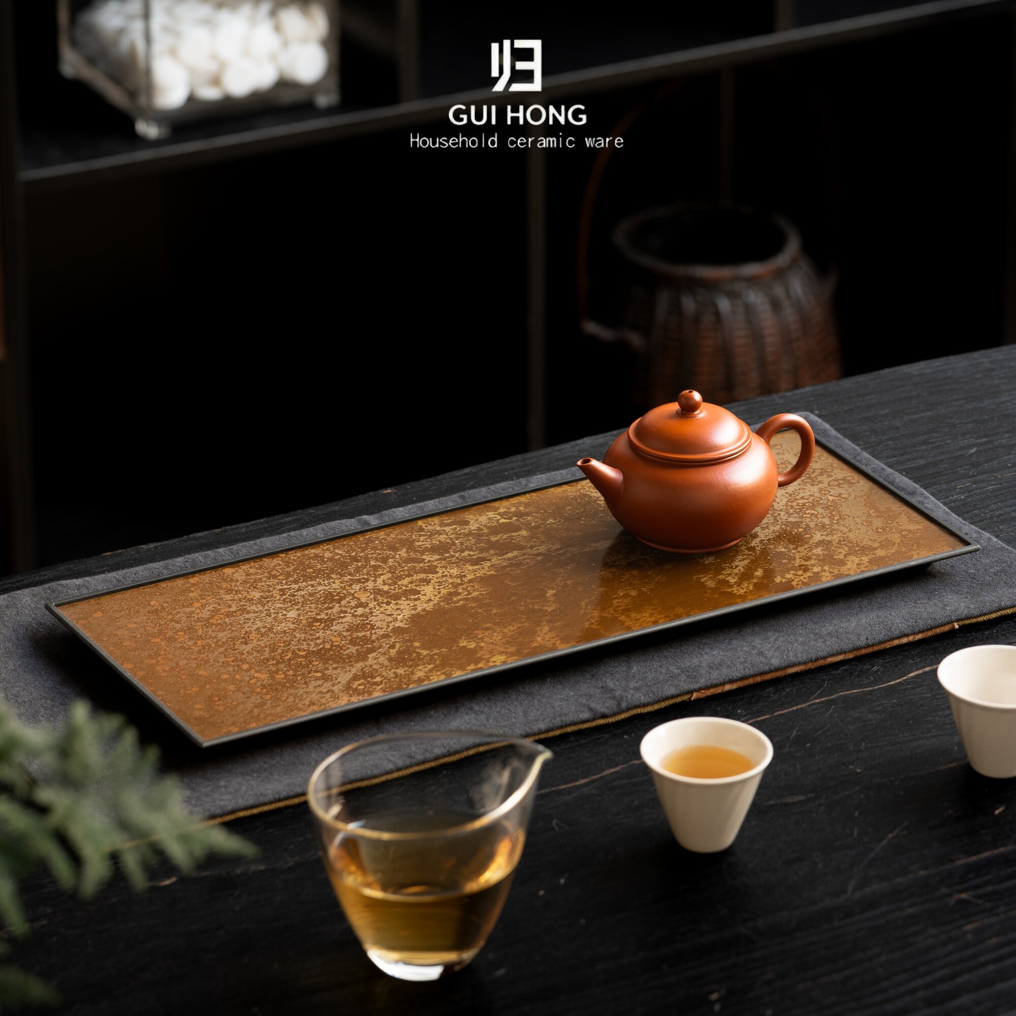 归鸿中式古铜色手工纯铜茶盘家用高端干泡台茶托盘小型茶台壶承