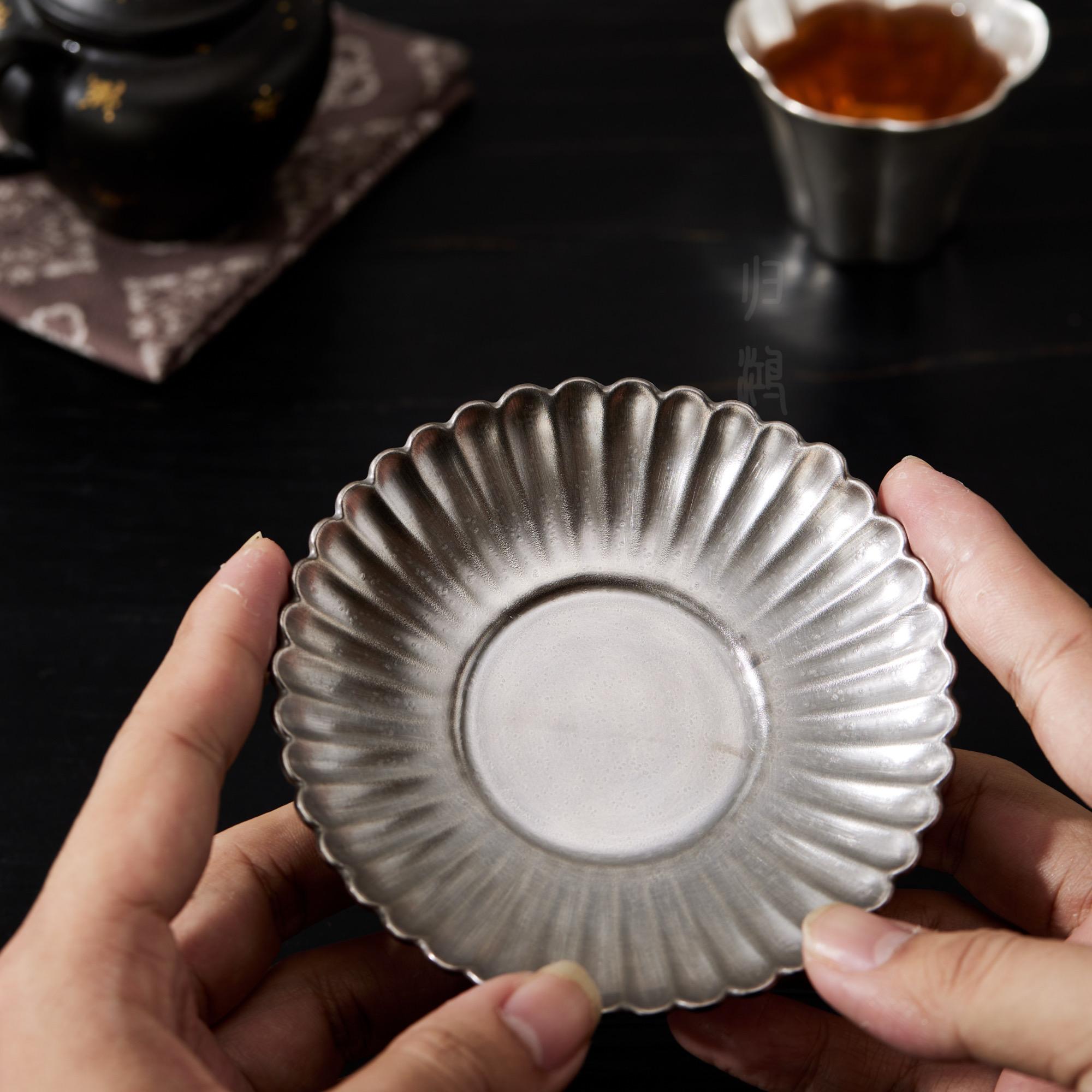 归鸿景德镇云由山坊鎏银小菊瓣壶承高档壶承百搭茶托茶杯垫茶壶盘
