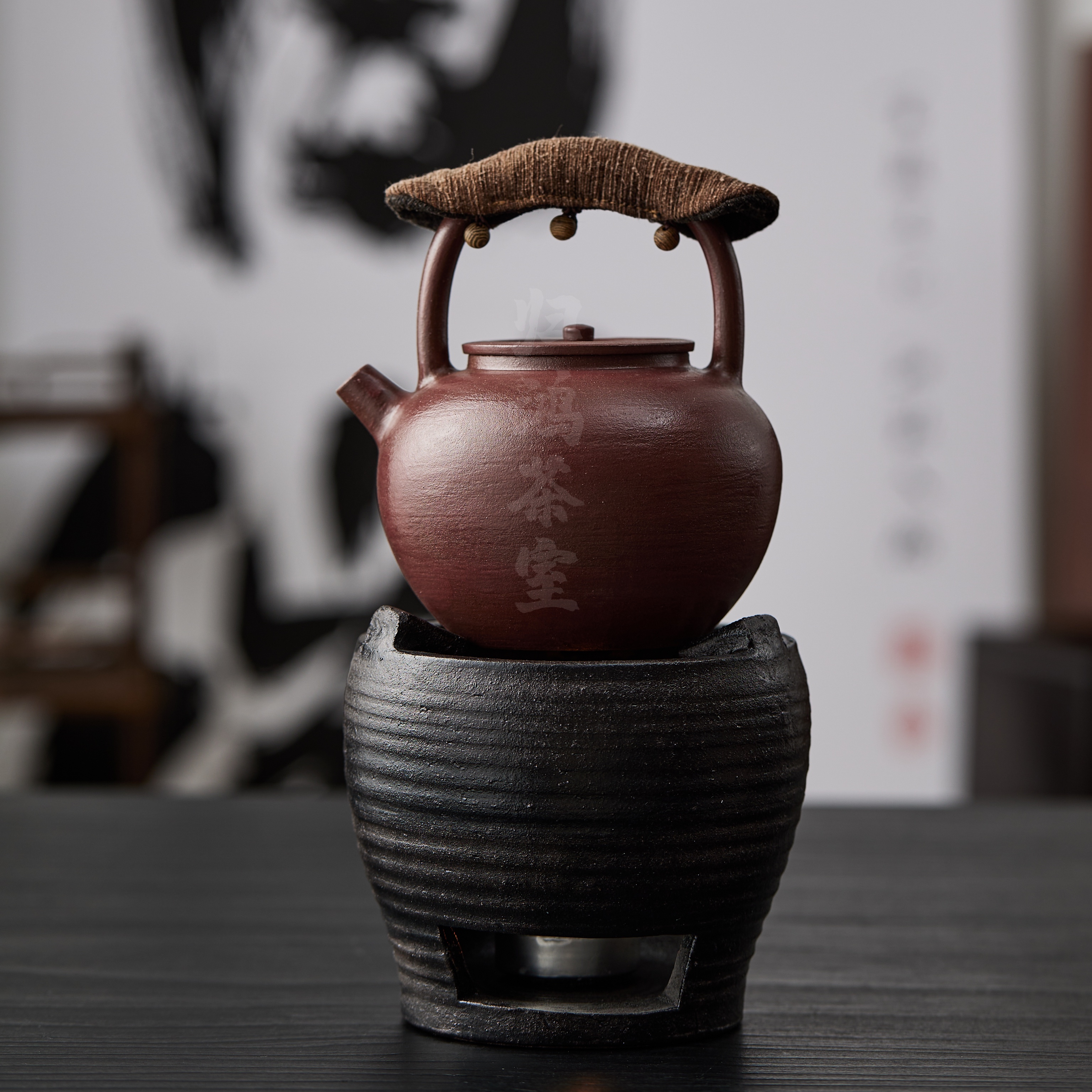 归鸿景德镇手工陶炉煮茶壶侧把壶提梁家用酒精炉煮茶器套装泡茶壶
