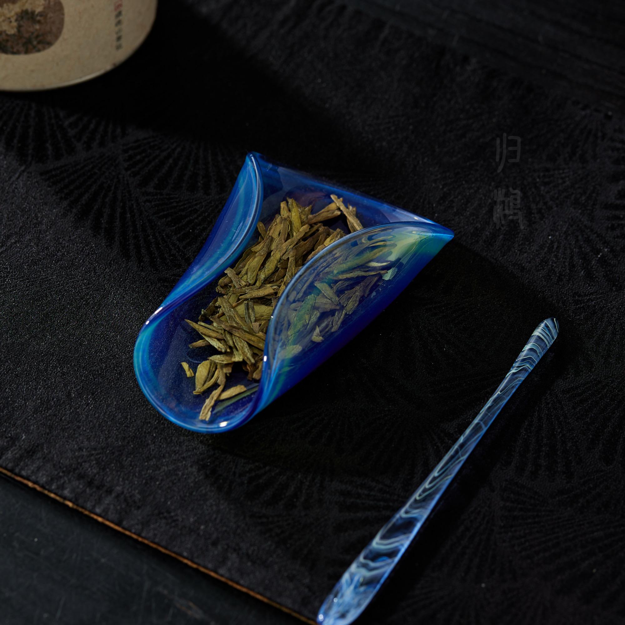 归鸿纯手工卷边熏银玻璃茶则茶叶专用取茶勺茶铲茶匙量勺茶具配件