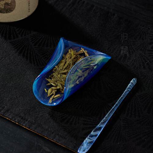 归鸿纯手工卷边熏银玻璃茶则茶叶专用取茶勺茶铲茶匙量勺茶具配件