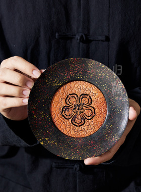 归鸿纯铜花瓣储水壶承家用复古茶具小茶盘茶托复古高端干泡盘底座