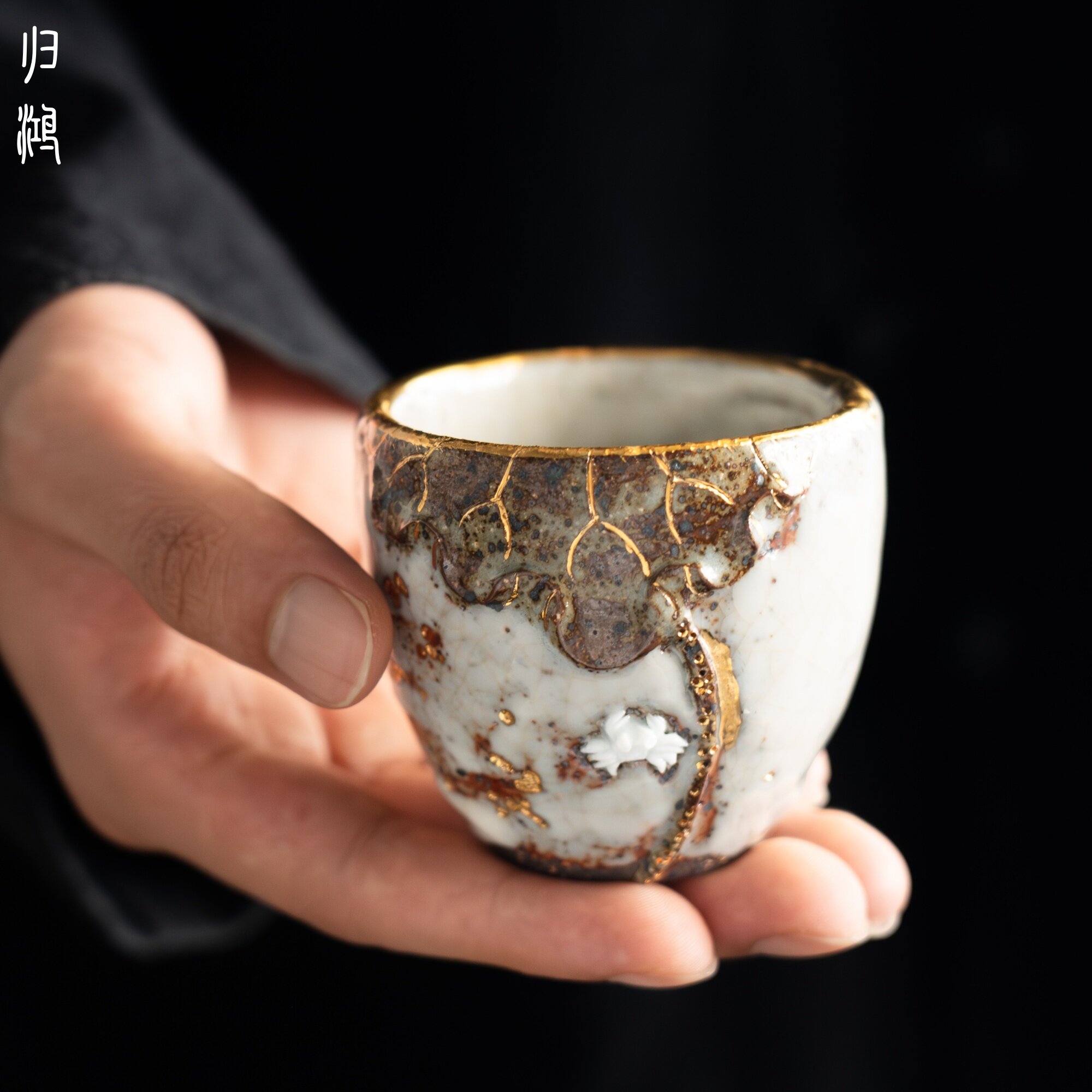 手作志野岩矿茶杯柴烧主人杯侘寂风粗陶个人品茗杯不烫手防滑单杯