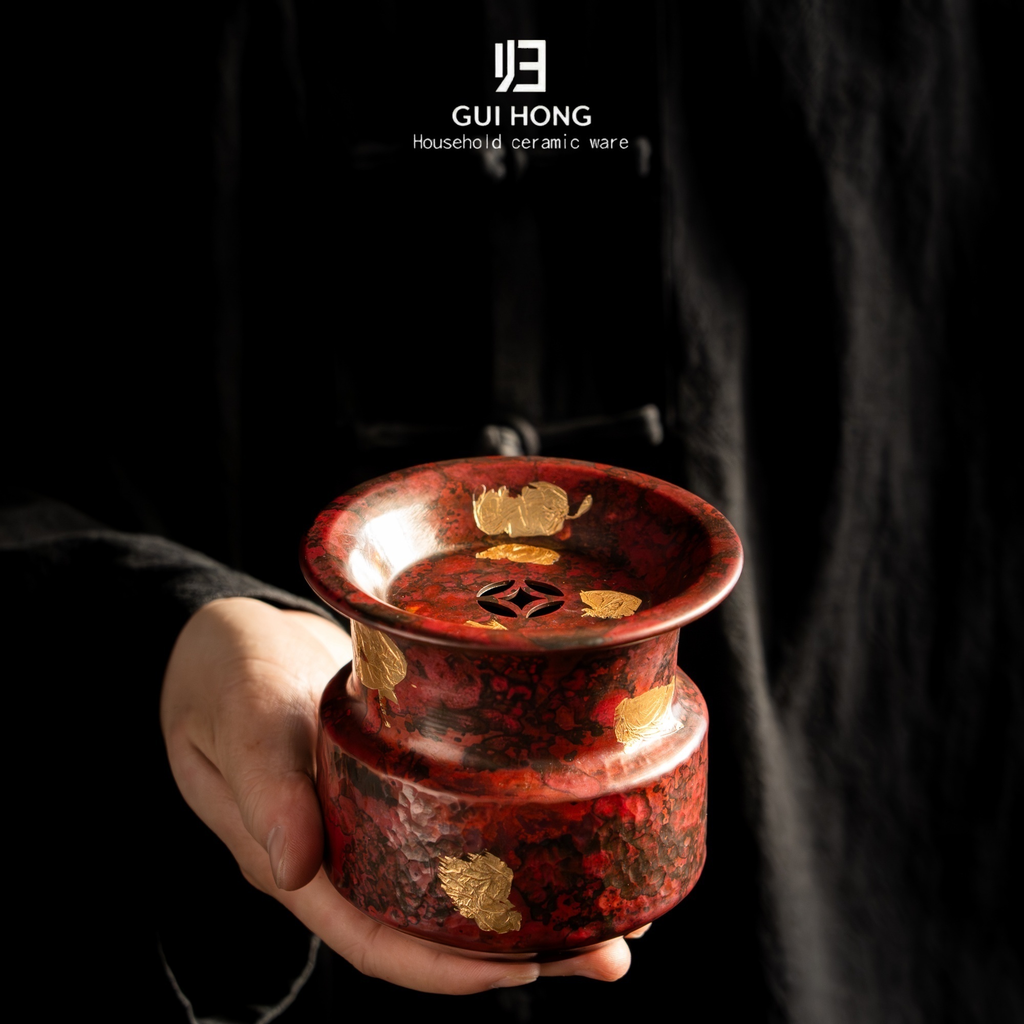 归鸿大容量茶渣缸紫铜茶洗禅意带盖废水盂家用水洗缸复古做旧建水