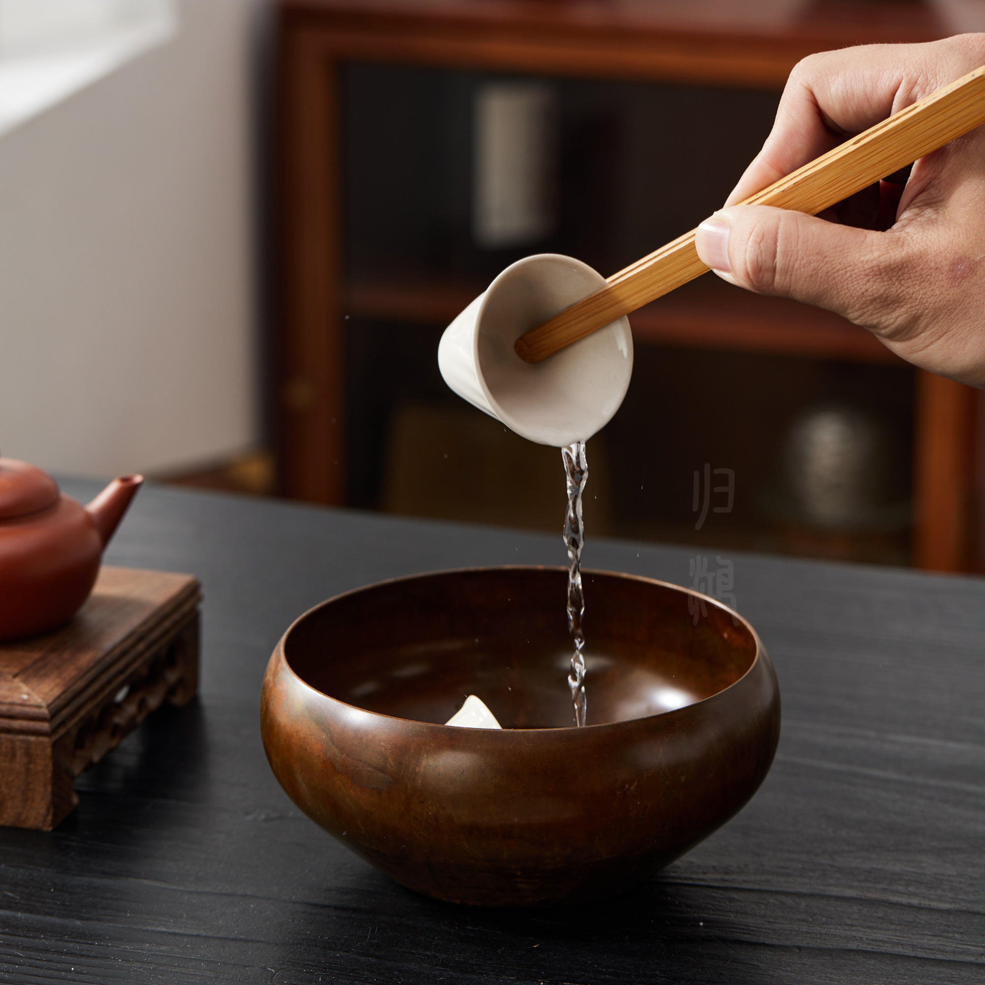 归鸿纯铜手工复古做旧铜建水茶洗中式水盂大号茶缸茶台茶道配件