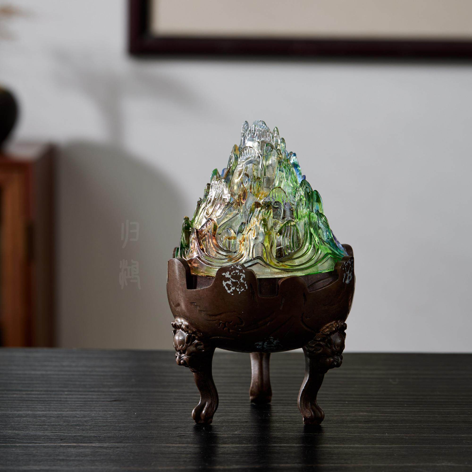 归鸿 手工琉璃博山炉家用室内高脚香薰炉禅意复古点金盘香炉香道