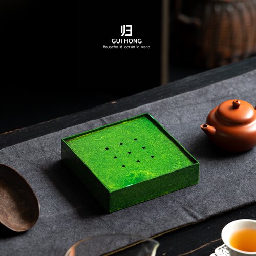 归鸿方形九孔储水式壶承黄铜复古养壶垫功夫茶干泡盘茶席茶道配件