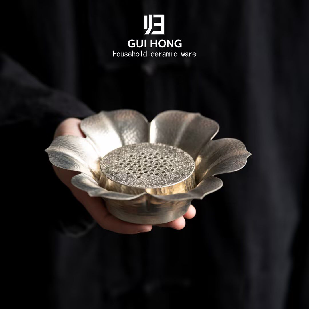 归鸿手工铸铜莲花壶承禅意白铜茶承功夫茶滤水干泡台茶席雅器