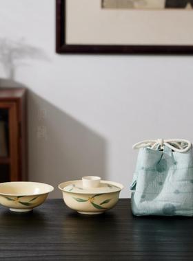 归鸿桂花宝宝盖碗套装手工泡茶碗便携旅行功夫茶具高档茶杯牧渔