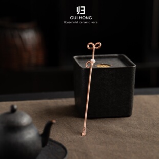 归鸿手工锤纹点茶勺分茶器紫铜茶拨中式复古茶扒茶匙家用小茶拨