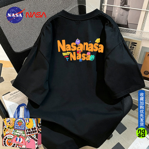 NASA美式趣味印花宽松oversize短袖男女情侣款T恤百搭通勤上衣