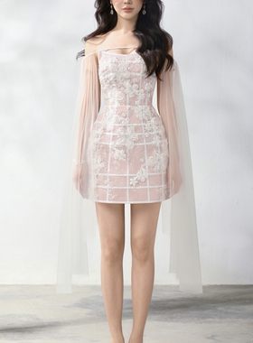 LOVELYN越南品牌Aura Muse系列A字型斗篷袖网眼塔夫绸连衣裙定制