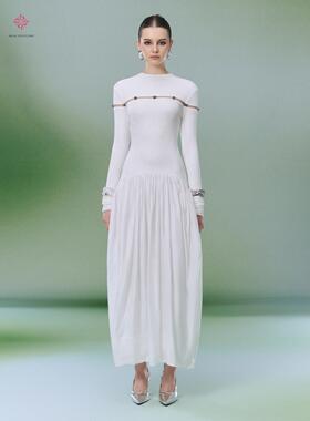 LaLING越南小众品牌Flamme系列圆领褶皱中长连衣裙定制