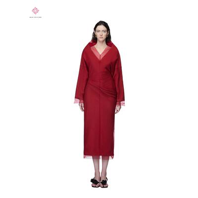 越南小众品牌V领中长连衣裙定制