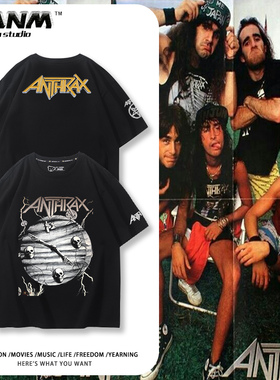 Anthrax炭疽乐队T恤男夏季欧美摇滚vintage复古街头印花纯棉短袖