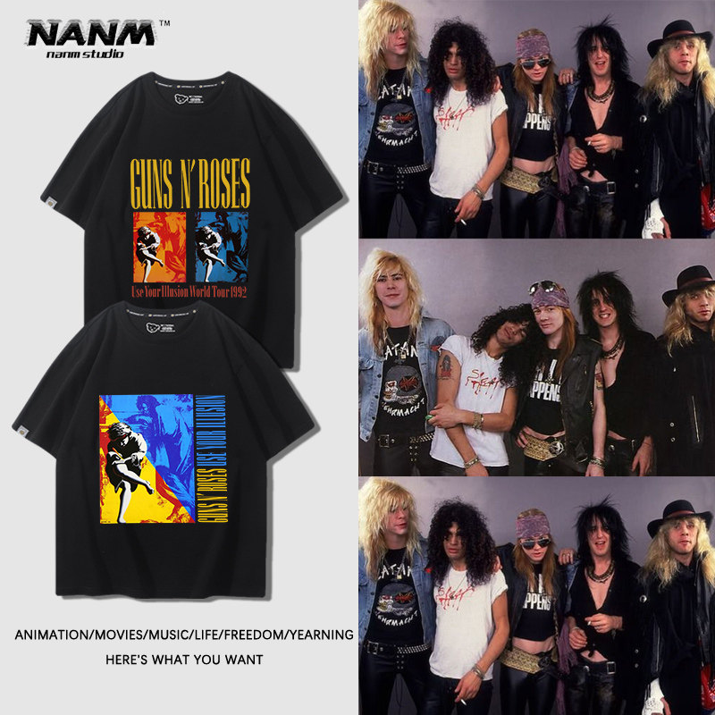 guns n roses枪炮与玫瑰乐队短袖男女夏季摇滚休闲纯棉百搭t恤