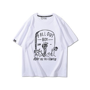 Fall out boy摇滚乐队短袖男夏季欧美简约FOB组合高街潮流T恤衫