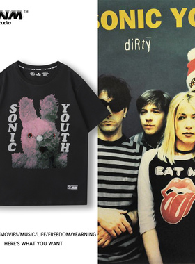 Sonic Youth兔子短袖男女T恤Vintage复古高街宽松休闲纯棉半袖潮