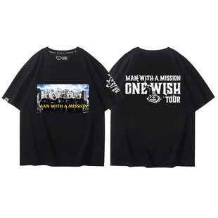 日本MAN WITH A MISSION摇滚乐队短袖男女夏季复古印花纯棉半截袖