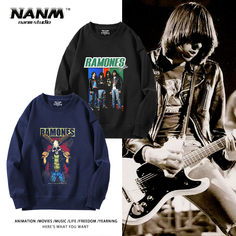 THE RAMONES雷蒙斯摇滚乐队圆领卫衣男生欧美宽松复古朋克上衣潮