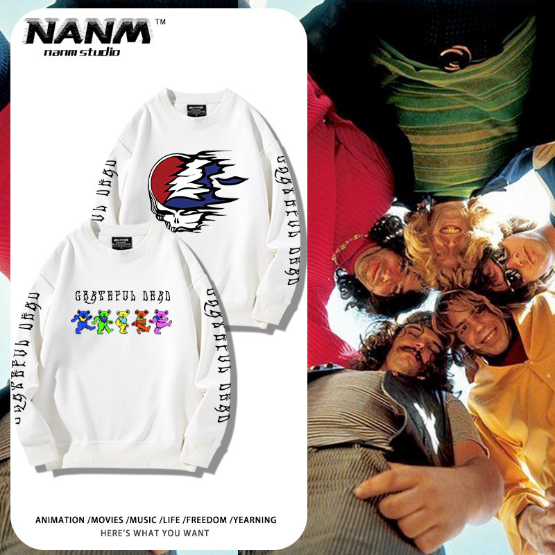 grateful dead感恩而死摇滚乐队连帽卫衣男秋冬新款高街加绒上衣