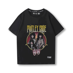 Motley Crue克鲁小丑乐队短袖男华丽摇滚金属高街vintage复古半袖