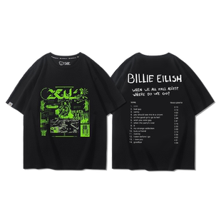 碧梨 Billie Eilish周边短袖T恤男女街头潮牌慵懒风oversize上衣
