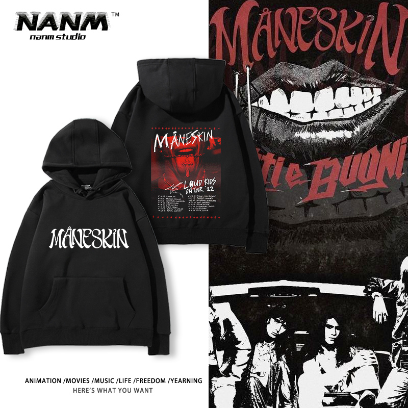 Maneskin流行摇滚乐队连帽卫衣男女秋冬欧美另类摇滚高街复古潮流