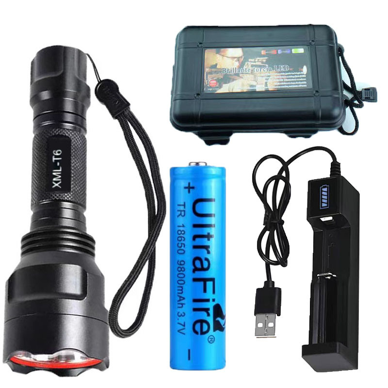 工厂C8强光手电筒led灯定焦 T6超亮远射铝合金户外家用照明灯