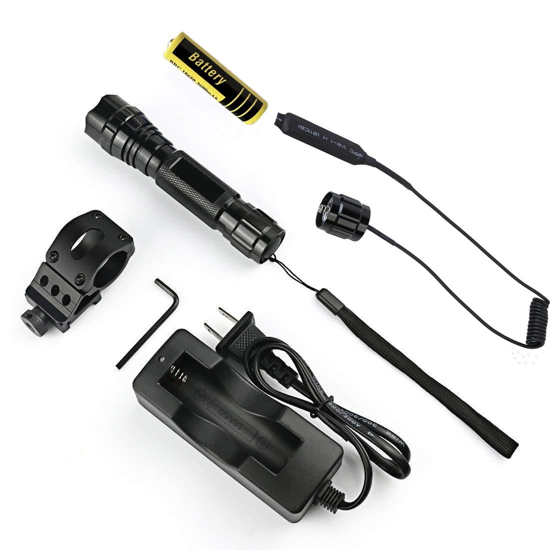 1200lm紫光验钞501B强光UV手电筒18650充电绿光红光户外照明白光