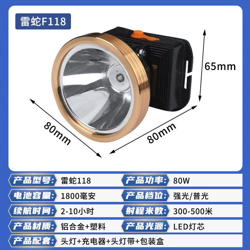 现货80w强光远射锂电头灯户外充电头灯头戴式LED探照灯工矿灯