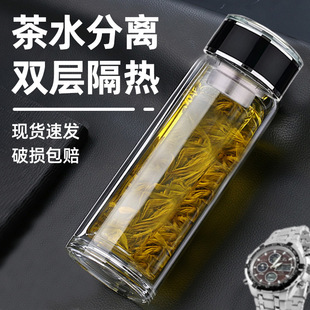 厂家双层玻璃杯印制logo透明加厚隔热水杯创意广告礼品杯印字