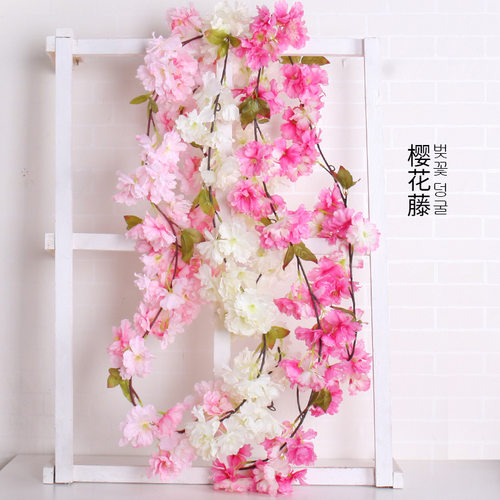 厂家婚庆装饰花樱花人造花绢花仿真花花藤塑料假花绿植藤条