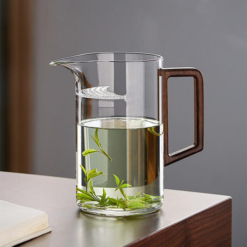 侧木把玻璃月牙过滤一体公道杯透明茶海分茶器功夫倒茶匀杯手工