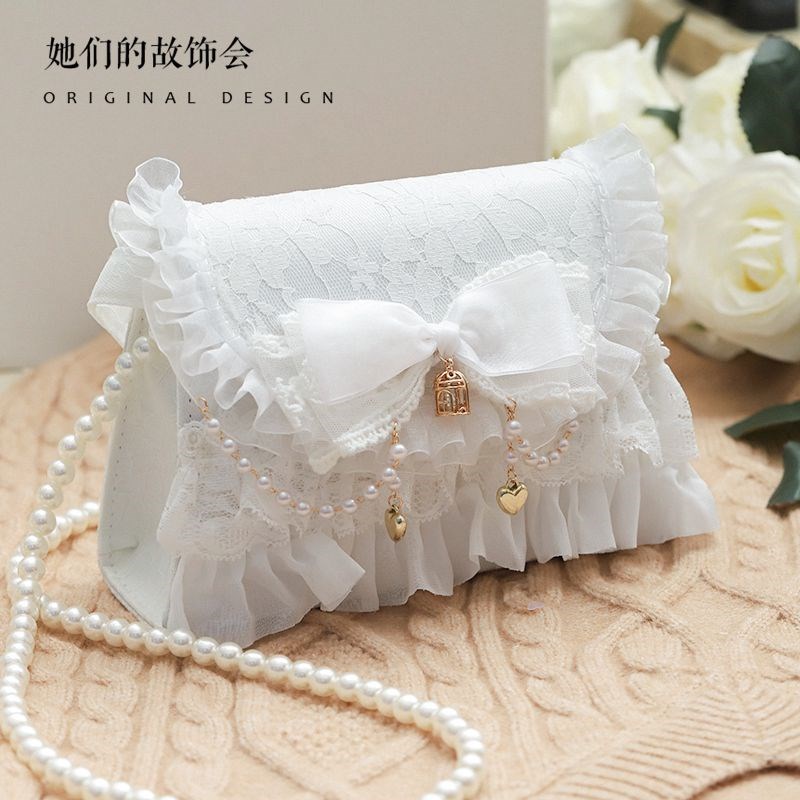 Japanese Elegant Lolita Handwork Cute Gentle Bag Lace Bowkn