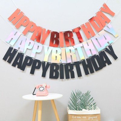 Glitter Paper Happy Birthday Banners Garland Flag Kids Birth