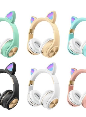 Cute Cat Ears LED Flashing Headphones Bluetooth 5.0 Young P