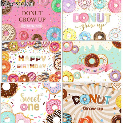 Mocsicka Donut Birthday Backdrop Girls Sweet Donut Grow Up