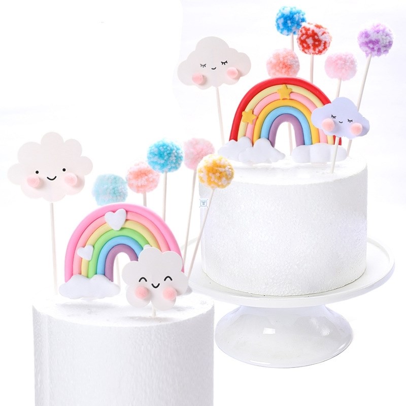 Charming Rainbow Smile Cloud Star Theme Cake Topper
