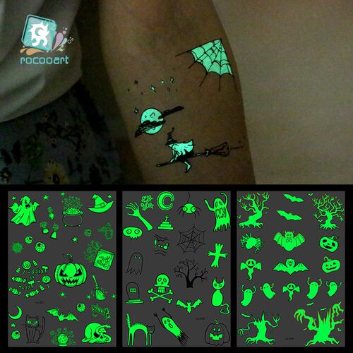 Rocooart Halloween Luminous Tattoo Ghost Taty For Kids Fake