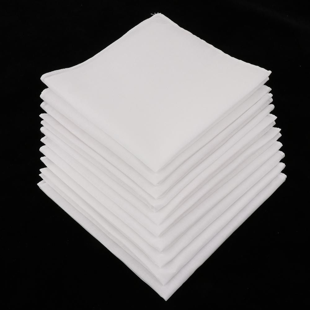 10pcs  cotton pocket square white solid handkerchief bla