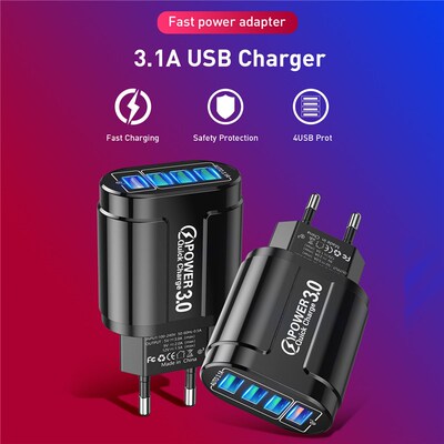USLION 3A  Charger For iPhone 12 11 4 Port 48W Wall USB