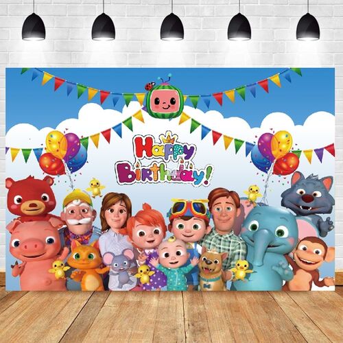 Cocomelon Family Photo Backdrop Happy Birthday Party Kids