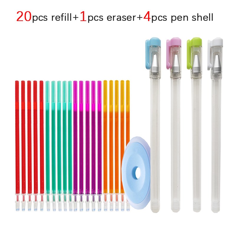 5+20Pc/set 0.5mm Erasable Pen Refill Set Transparent Pen Sh