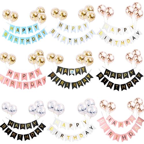 1set Happy Birthday Letter Banner Rose Gold Confetti Balloon