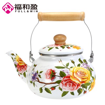 1pcs 2.5L Flowers Stamp Pot Smooth Kettle Enamel Tea Pot Use
