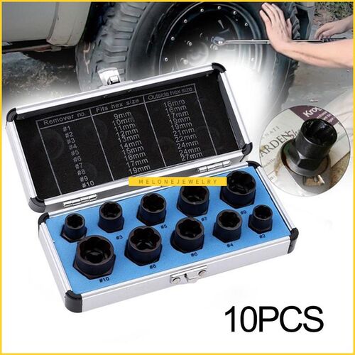 FACOOL 10Pcs 9-19mm Damaged Rounded Bolt Nut Extractor Remov